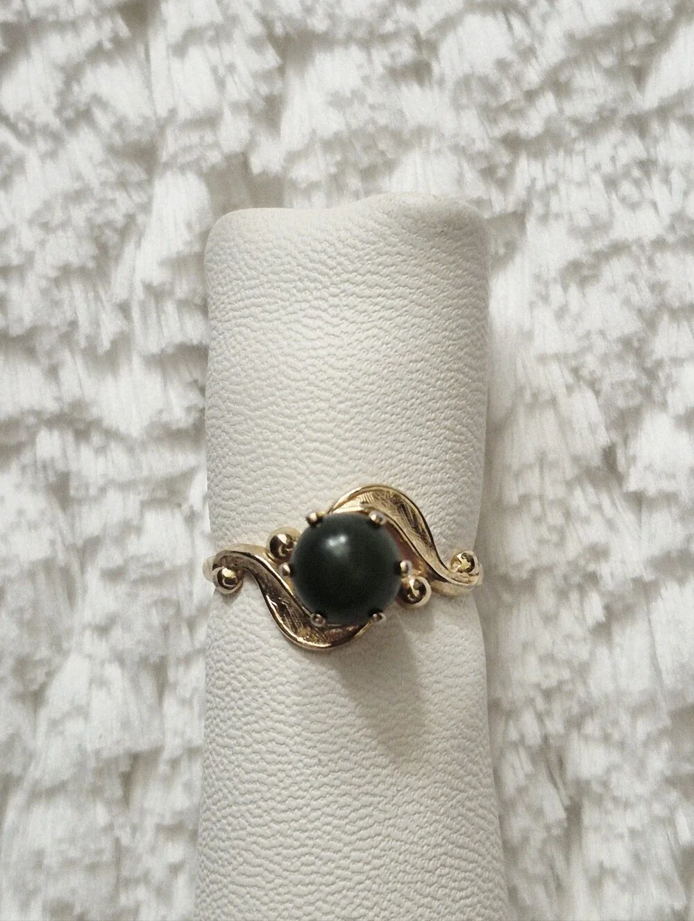 Vintage Gold Vermeil Green Nephrite Jade Cabochon Bypass Ring